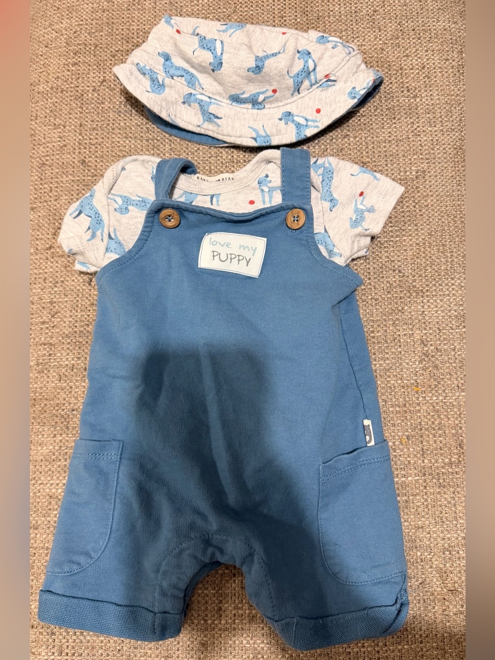 Rabbit + Bear 0-3M 3-Piece Love My Puppy Overalls Set Bodysuit & Hat